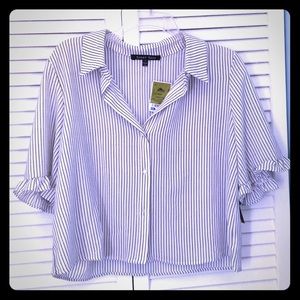 Fashionable White blouse with black stripes. New.